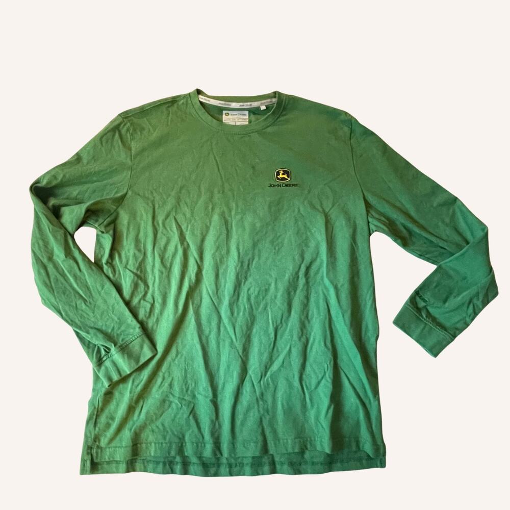 JOHN DEERE shirt long sleeve t-shirt green embroidered 100% cotton pristine